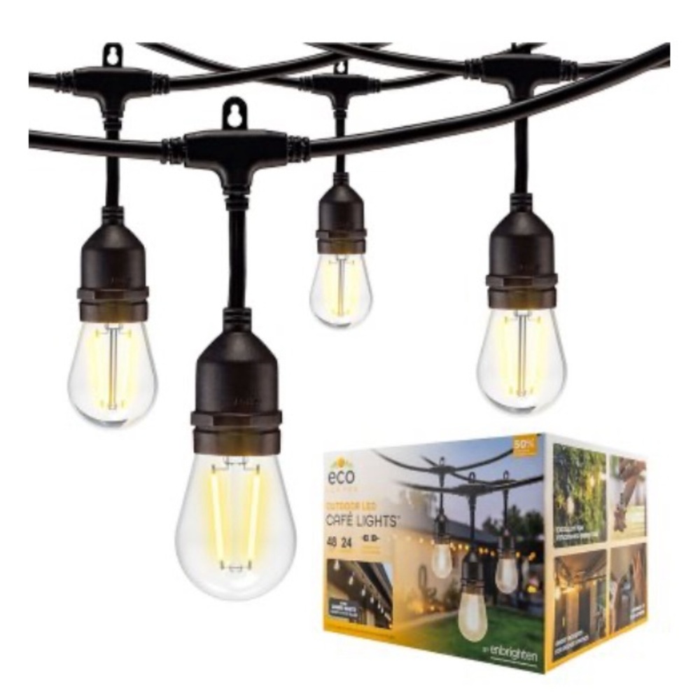 NEW EcoScapes Outdoor LED Café Lights 24 bulbs, 48 ft